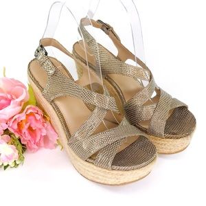 Via Spiga Leather Espadrille Wedge Sandals Size 7